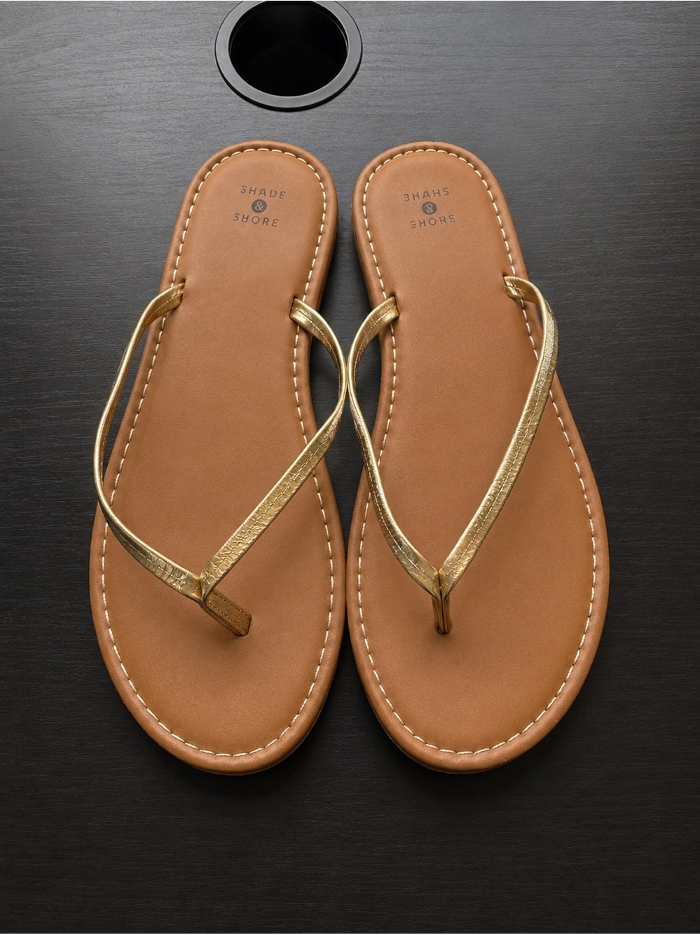 Shade & Shore Women’s Gold-Strap Tan Footbed Flip Flop Sandals